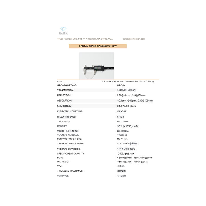 Optical Grade Diamond Window